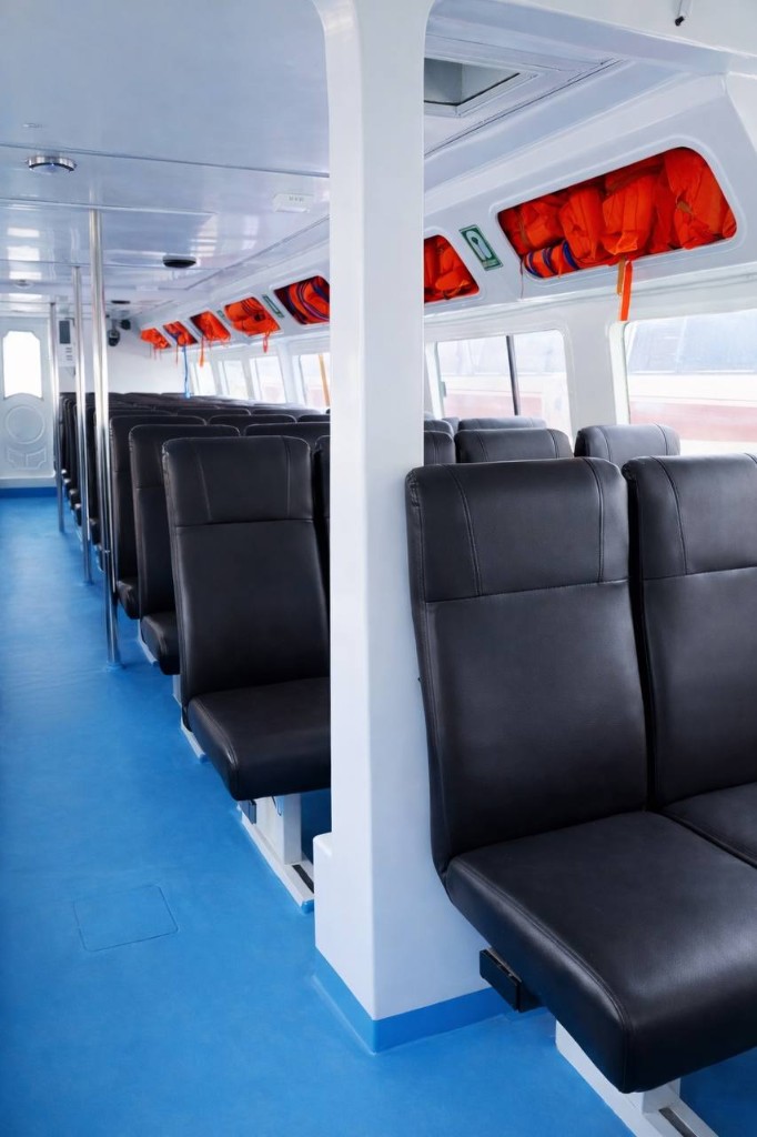 Boat cabin with life jackets